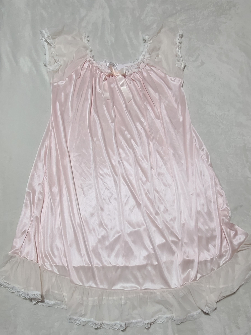Soft Pink Satin Lace-Trim Nightgown - Women's Chemise